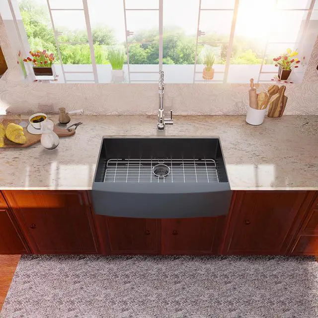 Alt view image 2 of 6 - 36"(L) x 21"(W) x 10"(H) Gunmetal Black Stainless Steel Farmhouse Kitchen Sink 16 Guage Apron Front Kitchen Sink Undermount Framhouse Sink