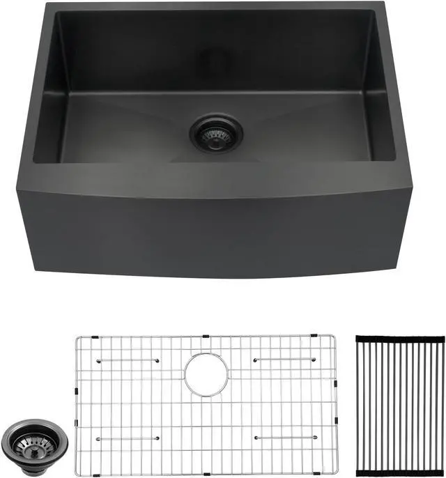 Main image of 27"(L) x 21"(W) x 10"(H) Gunmetal Black Stainless Steel Farmhouse Kitchen Sink 16 Guage Undermount Apron Front Kitchen Sink