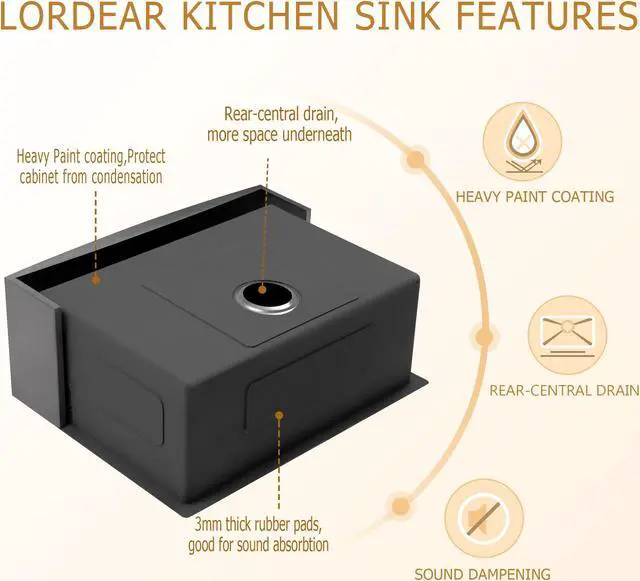 Alt view image 4 of 6 - 27"(L) x 21"(W) x 10"(H) Gunmetal Black Stainless Steel Farmhouse Kitchen Sink 16 Guage Undermount Apron Front Kitchen Sink