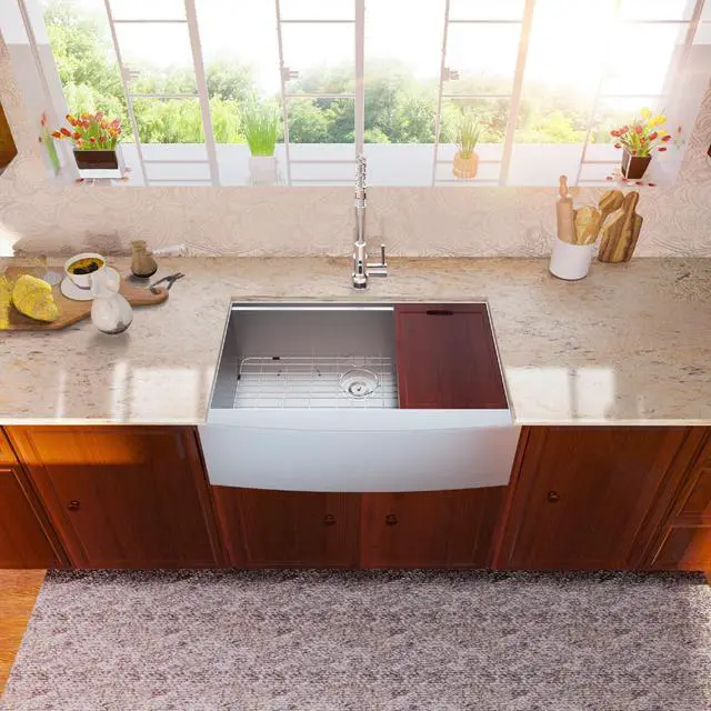 Alt view image 2 of 6 - 30''(L) x 22''(W) x 10''(H) Farmhouse Workstation 16 Gauge SUS 304 Stainless Steel Kitchen Sink Single Bowl Workstation Sink With Cutting Board And Colander,Brushed Finish