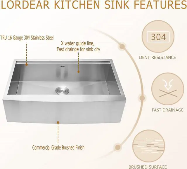 Alt view image 3 of 6 - 36''(L) x 22''(W) x 10''(H) Farmhouse Workstation Kitchen 16 Gauge SUS 304 Stainless Steel Sink Single Bowl Workstation Sink With Cutting Board And Colander,Brushed Finish