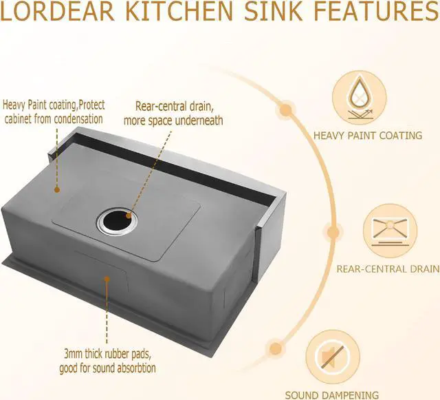 Alt view image 4 of 6 - 36''(L) x 22''(W) x 10''(H) Farmhouse Workstation Kitchen 16 Gauge SUS 304 Stainless Steel Sink Single Bowl Workstation Sink With Cutting Board And Colander,Brushed Finish