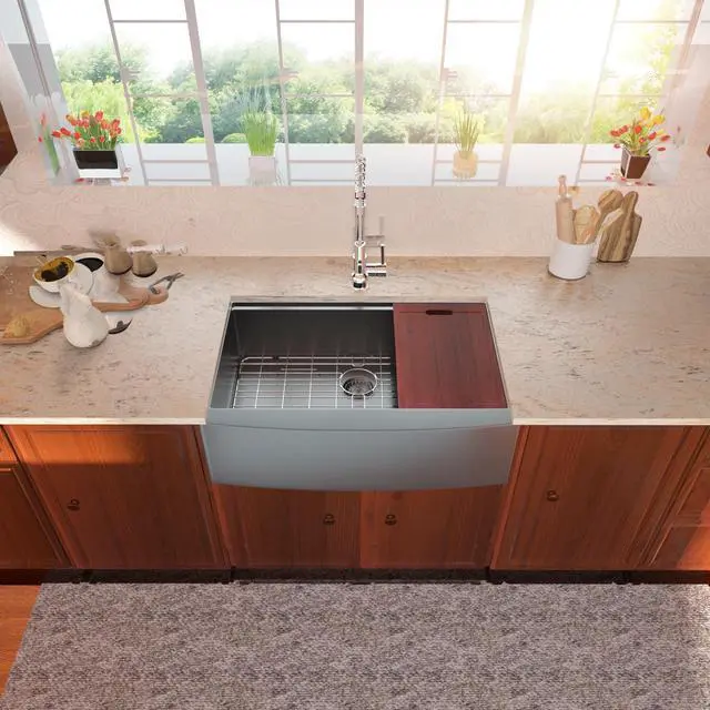 Alt view image 2 of 6 - 30"(L) x 22"(W) x 10"(H) Gunmetal Black 16 Guage SUS 304 Stainless Steel Single Bowl Farmhouse Kitchen Sink  Apron Front Undermount Workstation Sink With Accessories