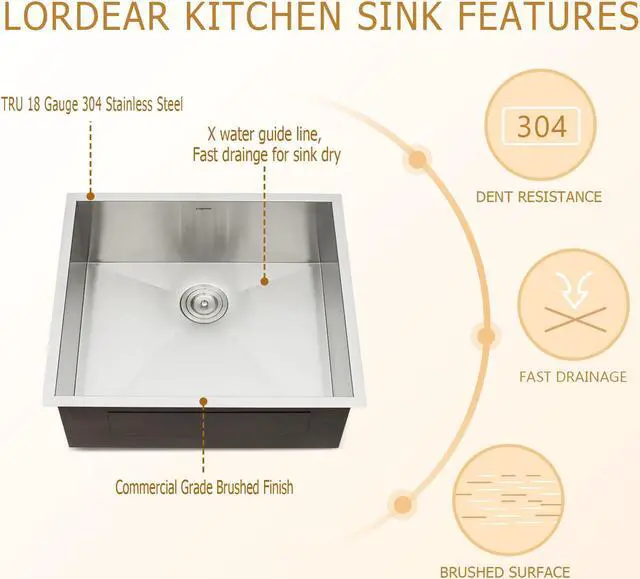 Alt view image 3 of 6 - 23'' Undermount Bar Sink 16 Guage SUS 304 Stainless Steel Single Bowl Bar & Kitchen Sink With Accessories