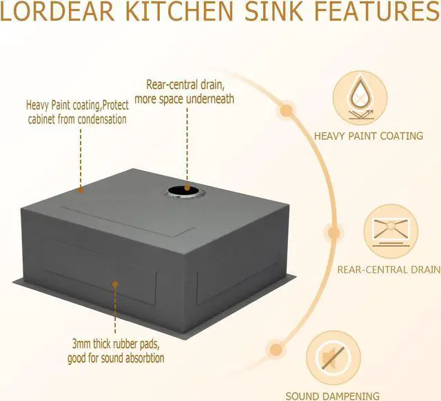 Alt view image 4 of 6 - 23'' Undermount Bar Sink 16 Guage SUS 304 Stainless Steel Single Bowl Bar & Kitchen Sink With Accessories