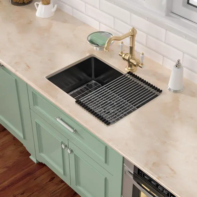 Alt view image 2 of 6 - 28"(L) x 18"(W) x 10"(H) Gunmetal Black Undermount Kitchen Sink, Handmade Single Bowl Sink 16 Guage SUS 304 Stainless Steel Single Bowl Kitchen Sink With Bottom Grid And Roll Rack