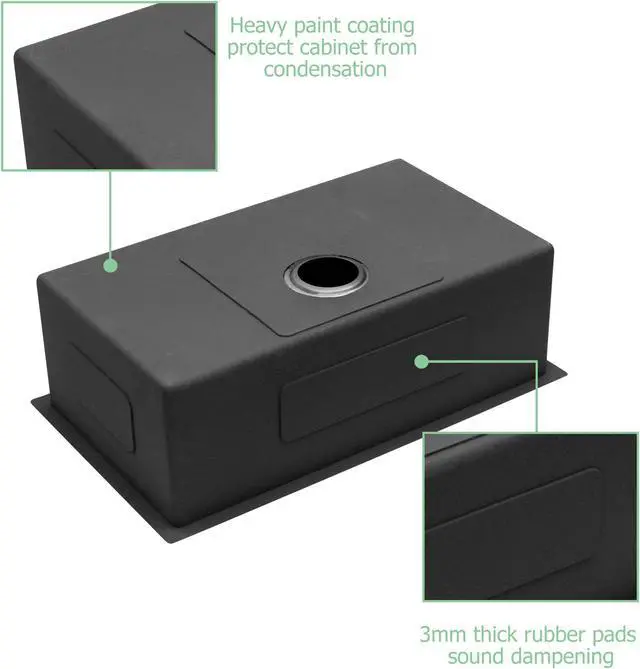 Alt view image 4 of 6 - 28"(L) x 18"(W) x 10"(H) Gunmetal Black Undermount Kitchen Sink, Handmade Single Bowl Sink 16 Guage SUS 304 Stainless Steel Single Bowl Kitchen Sink With Bottom Grid And Roll Rack