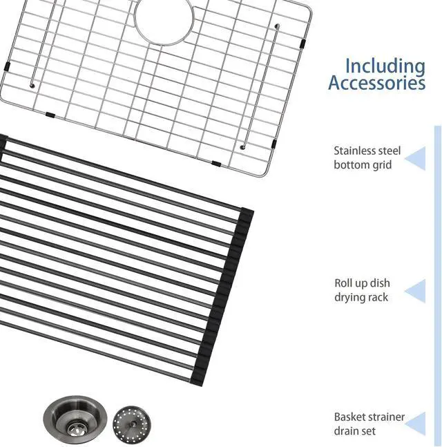 Alt view image 5 of 6 - 28"(L) x 18"(W) x 10"(H) Gunmetal Black Undermount Kitchen Sink, Handmade Single Bowl Sink 16 Guage SUS 304 Stainless Steel Single Bowl Kitchen Sink With Bottom Grid And Roll Rack