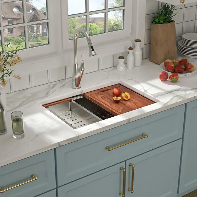 Alt view image 2 of 6 - 28"L x 19"W x 10"H 16 Guage SUS 304 Stainless Steel Handmade Modern Deep Single Bowl Sink Undermount Workstation Kitchen Sink With Accessories