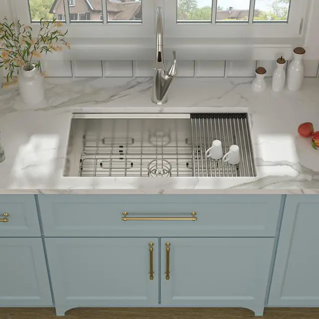 Alt view image 2 of 6 - 32"L x 19"W x 10"H Undermount Workstation Kitchen Sink 16 Guage SUS 304 Stainless Steel Handmade Modern Deep Single Bowl Sink With Accessories