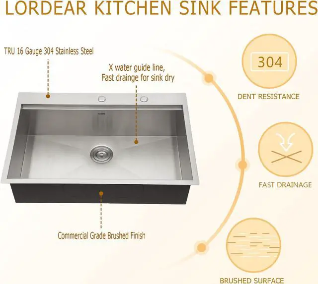 Alt view image 3 of 6 - 30"L x 22"W x 10"H Drop In Workstation Kitchen Sink 16 Guage SUS 304 Stainless Steel Handmade Modern Deep Single Bowl Sink With Accessories