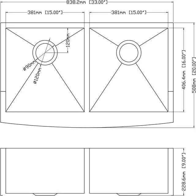 Alt view image 6 of 6 - 33''(L) x 20''(W) x 9''(H) Double Bowl 50/50 Farmhouse Kitchen Sink 18 Guage SUS 304 Stainless Steel Handmade Modern Farm Sink With Accessories