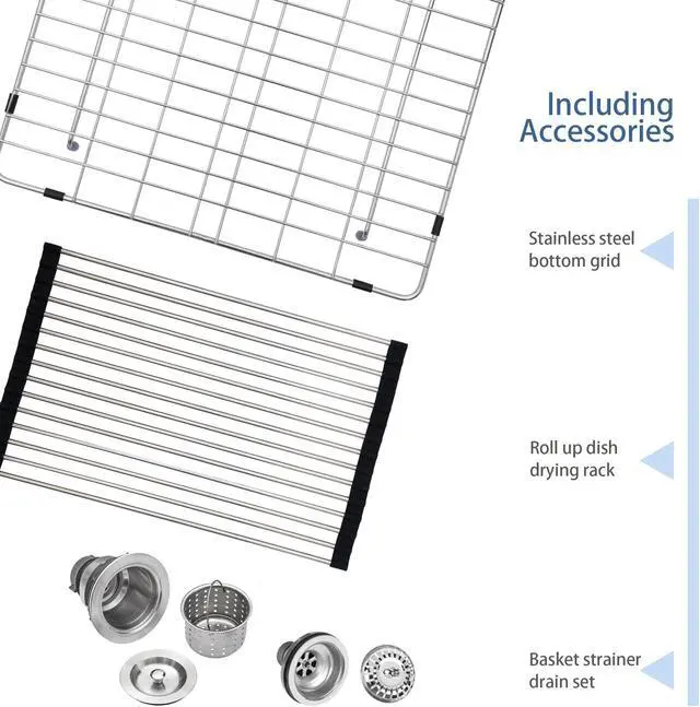 Alt view image 4 of 6 - 33''(L) x 21''(W) x 10''(H) Double Bowl 50/50 Farmhouse Kitchen Sink 16 Guage SUS 304 Stainless Steel Handmade Modern Farm Sink With Accessories