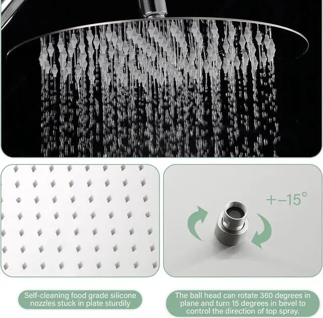 Alt view image 3 of 6 - 10 Rain Shower Head with 5 Setting Handheld and T 304 Stainless Steel Hose,Drill-Free Slide Bar -Chrome