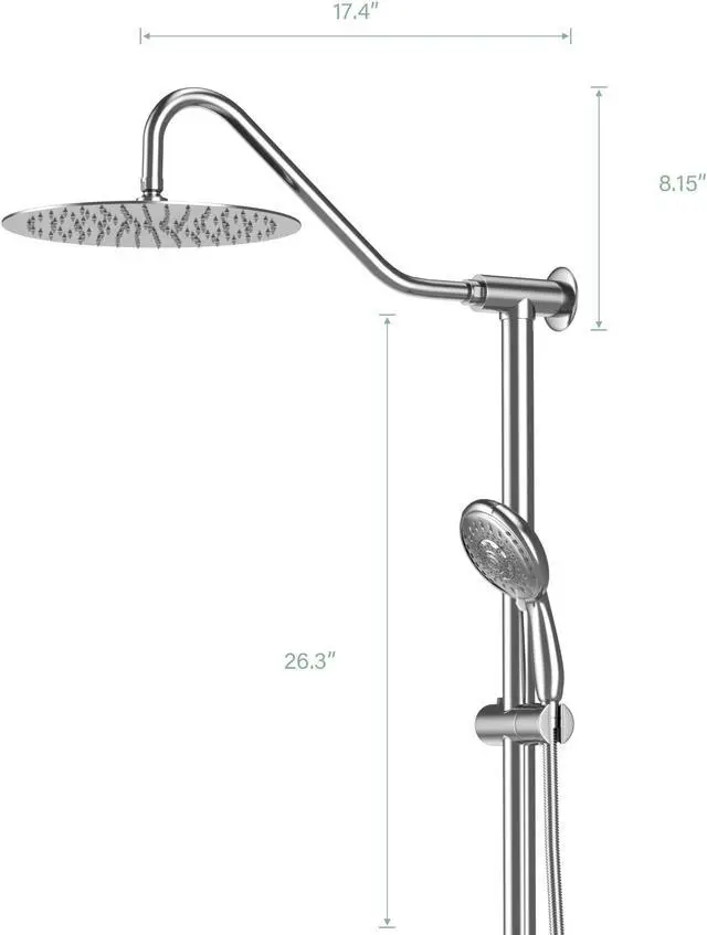 Alt view image 6 of 6 - 10 Rain Shower Head with 5 Setting Handheld and T 304 Stainless Steel Hose,Drill-Free Slide Bar -Chrome