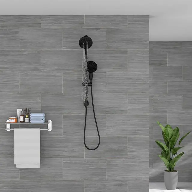 Alt view image 3 of 7 - 5 Setting Rain Shower Head with Handheld Spray,Drill-Free Slide Bar and Low 3-Way Diverter Bathroom Shower System-Matte Black