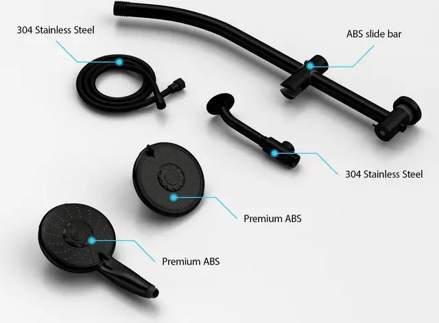 Alt view image 6 of 7 - 5 Setting Rain Shower Head with Handheld Spray,Drill-Free Slide Bar and Low 3-Way Diverter Bathroom Shower System-Matte Black