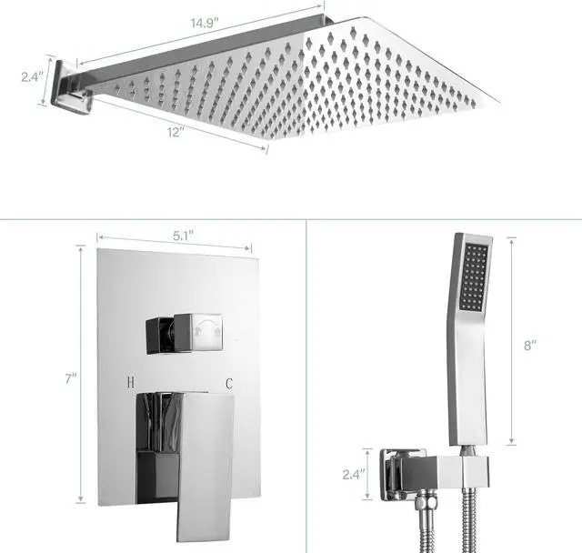 Alt view image 7 of 7 - Dual Shower Head With Handheld and SUS 304 Stainless Steel Hose Wall Mounted Shower System-Chrome