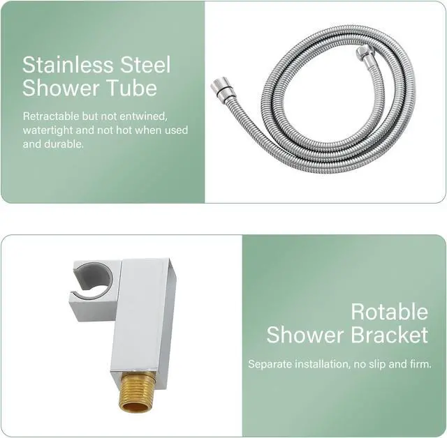 Alt view image 3 of 7 - Dual Shower Head With Handheld and SUS 304 Stainless Steel Hose Wall Mounted Shower System-Chrome