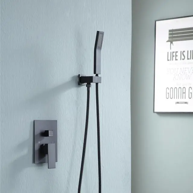 Alt view image 4 of 7 - Ceiling Mounted Shower Syatem with Low-Level Diverter 10''Rain Shower Combo Set with Rough-In Valve,Matte Black