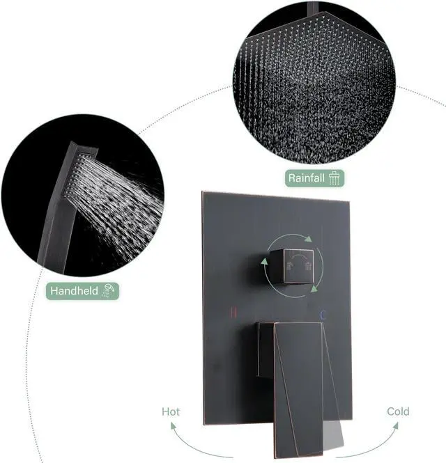 Alt view image 2 of 7 - 10'' Ceiling Rainfall Shower System Bathroom Luxury Rain Shower Hand and Handheld Shower with Brass Valve,Oil Rubbed Bronze