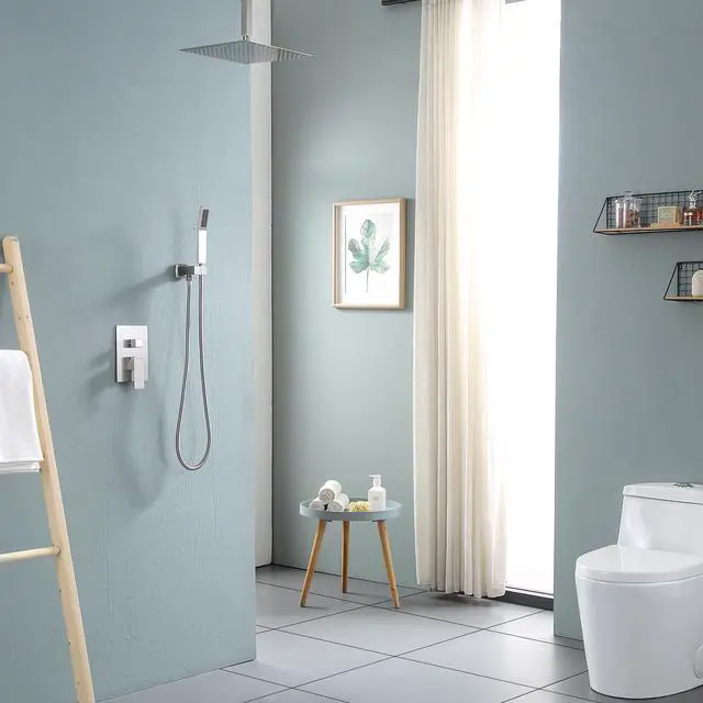 Alt view image 2 of 7 - Dual Ceiling Mounted Shower Combo 10''High Pressure Shower Head and Handheld Shower with  Brass Rough-In Valve,Brushed Nickel