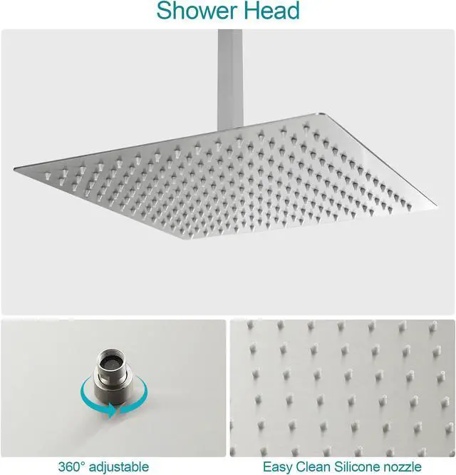 Alt view image 4 of 7 - Dual Ceiling Mounted Shower Combo 10''High Pressure Shower Head and Handheld Shower with  Brass Rough-In Valve,Brushed Nickel