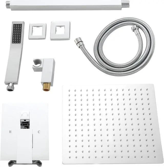 Alt view image 6 of 7 - Ceiling Shower System 10'' High Pressure Shower Head and Handheld Shower with Rough-In Valve,Chrome