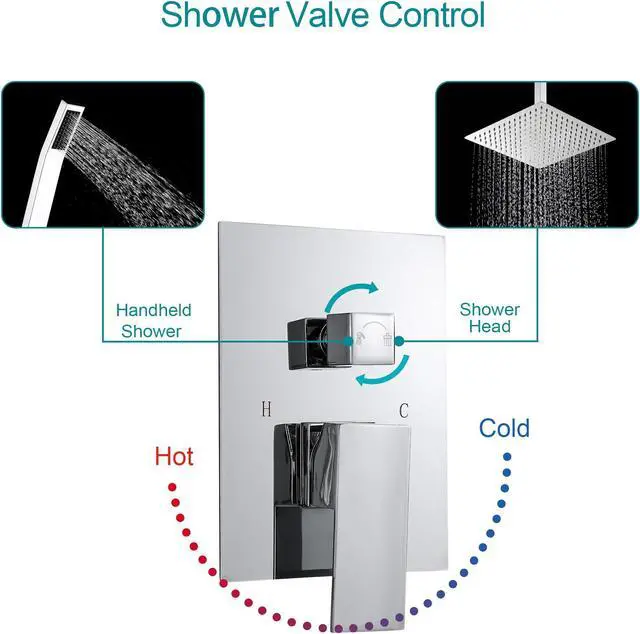 Alt view image 3 of 7 - Ceiling Shower System 10'' High Pressure Shower Head and Handheld Shower with Rough-In Valve,Chrome
