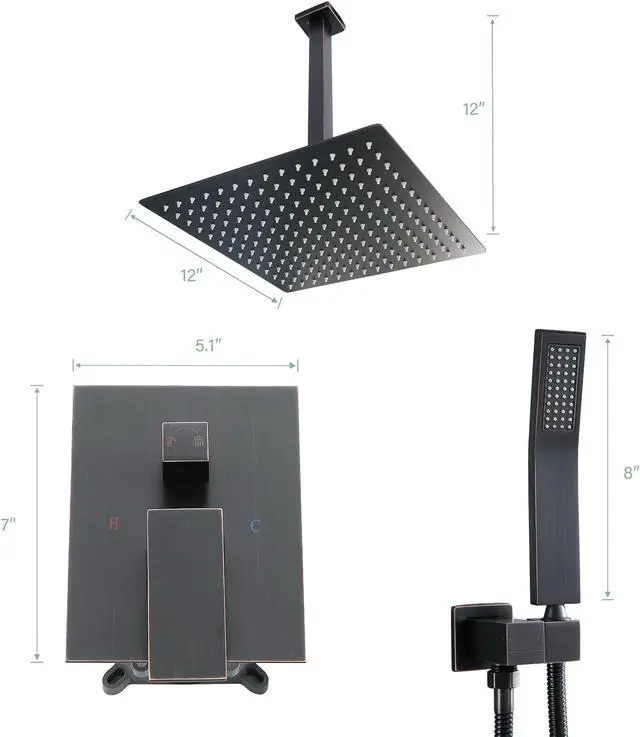 Alt view image 7 of 7 - 10'' Ceiling Rainfall Shower System Bathroom Luxury Rain Shower Hand and Handheld Shower with Brass Valve,Oil Rubbed Bronze