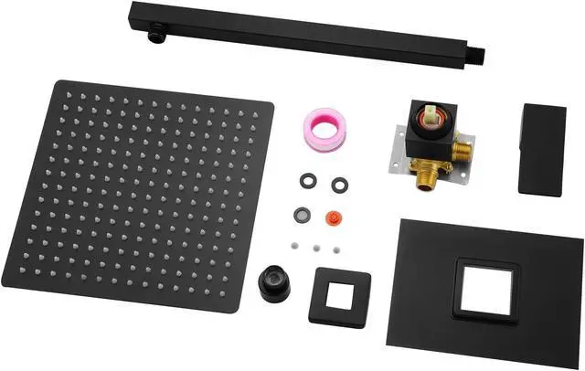 Alt view image 6 of 7 - Matte Black Wall Mounted Shower Faucet System,10'' Single Function Bathroom Shower Head Set with Rough-in Brass Valve