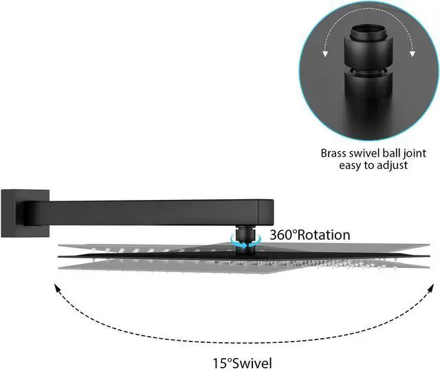 Alt view image 4 of 7 - Matte Black Wall Mounted Shower Faucet System,10'' Single Function Bathroom Shower Head Set with Rough-in Brass Valve