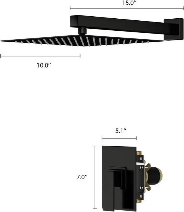 Alt view image 7 of 7 - Matte Black Wall Mounted Shower Faucet System,10'' Single Function Bathroom Shower Head Set with Rough-in Brass Valve