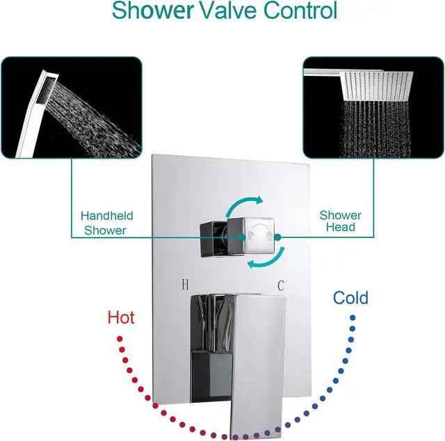 Alt view image 3 of 7 - Chrome Shower System,Shower Faucet Set with 10'' Rain Shower Head and 8'' Handheld Wall Mounted High Pressure Shower Head Combo with Rough-in Valve