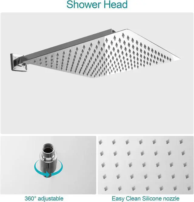 Alt view image 4 of 7 - Chrome Shower System,Shower Faucet Set with 10'' Rain Shower Head and 8'' Handheld Wall Mounted High Pressure Shower Head Combo with Rough-in Valve