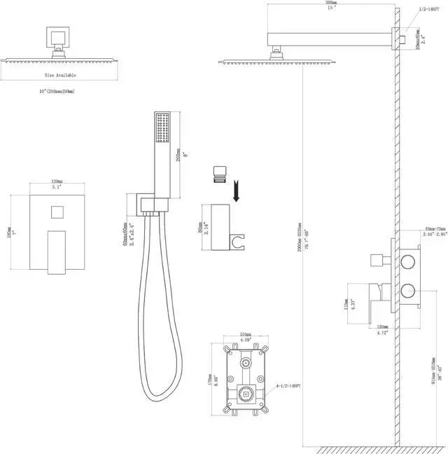 Alt view image 7 of 7 - Chrome Shower System,Shower Faucet Set with 10'' Rain Shower Head and 8'' Handheld Wall Mounted High Pressure Shower Head Combo with Rough-in Valve