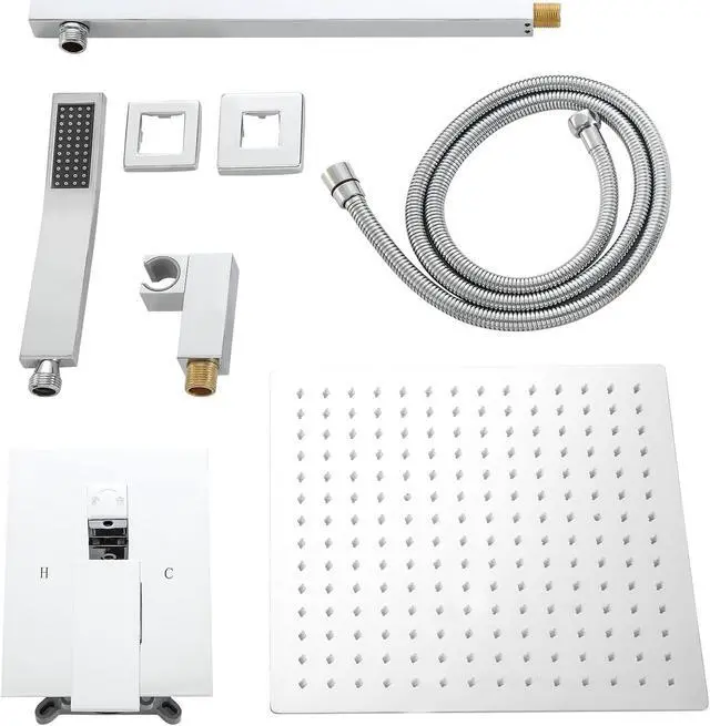 Alt view image 6 of 7 - Chrome Shower System,Shower Faucet Set with 10'' Rain Shower Head and 8'' Handheld Wall Mounted High Pressure Shower Head Combo with Rough-in Valve