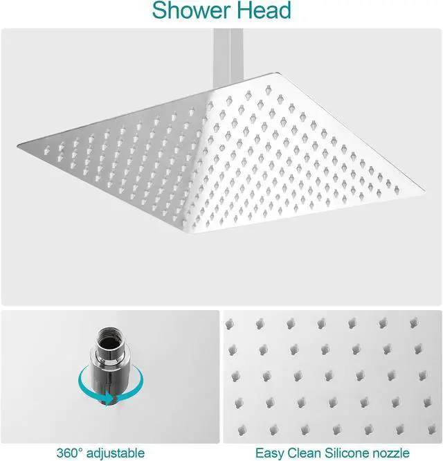 Alt view image 3 of 7 - Ceiling Mount Dual Shower System 16'' High Pressure Shower Head and Handheld Shower Bathroom Luxury Rain Shower Combo with Rough-in Valve,Chrome