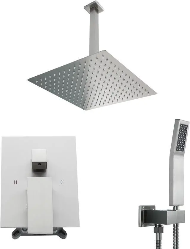 Main image of 16''Ceiling Mounted Dual Shower Combo Bathroom Luxury Rain Shower Head and Handheld High Pressure Shower Set with Rough-in Valve,Brushed Nickel