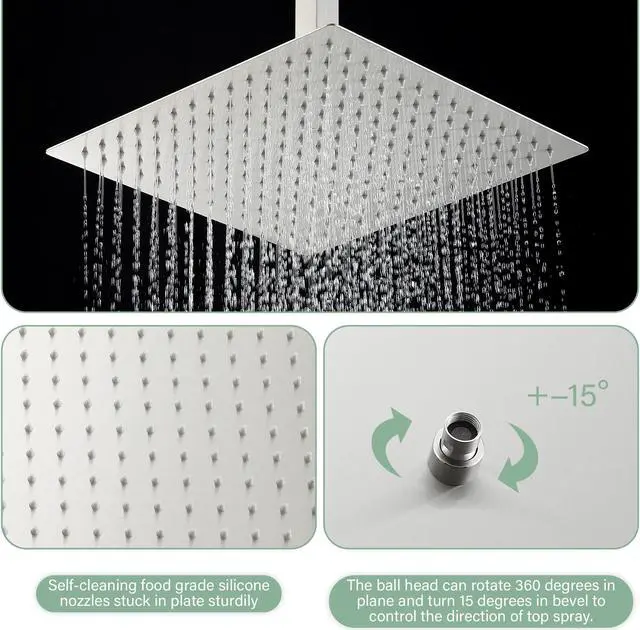 Alt view image 3 of 7 - 16''Ceiling Mounted Dual Shower Combo Bathroom Luxury Rain Shower Head and Handheld High Pressure Shower Set with Rough-in Valve,Brushed Nickel