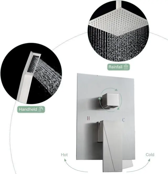 Alt view image 4 of 7 - 16''Ceiling Mounted Dual Shower Combo Bathroom Luxury Rain Shower Head and Handheld High Pressure Shower Set with Rough-in Valve,Brushed Nickel