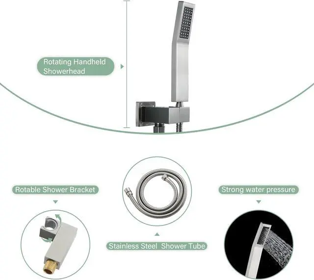 Alt view image 6 of 7 - 16''Ceiling Mounted Dual Shower Combo Bathroom Luxury Rain Shower Head and Handheld High Pressure Shower Set with Rough-in Valve,Brushed Nickel