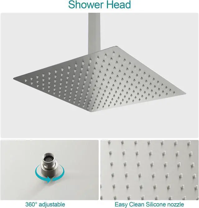 Alt view image 4 of 7 - 16'' Ceiling Mounted Dual Shower Combo Bathroom Luxury Rain Shower Head and Handheld High Pressure Shower Set with Rough-in Valve and Slide Bar,Brushed Nickel