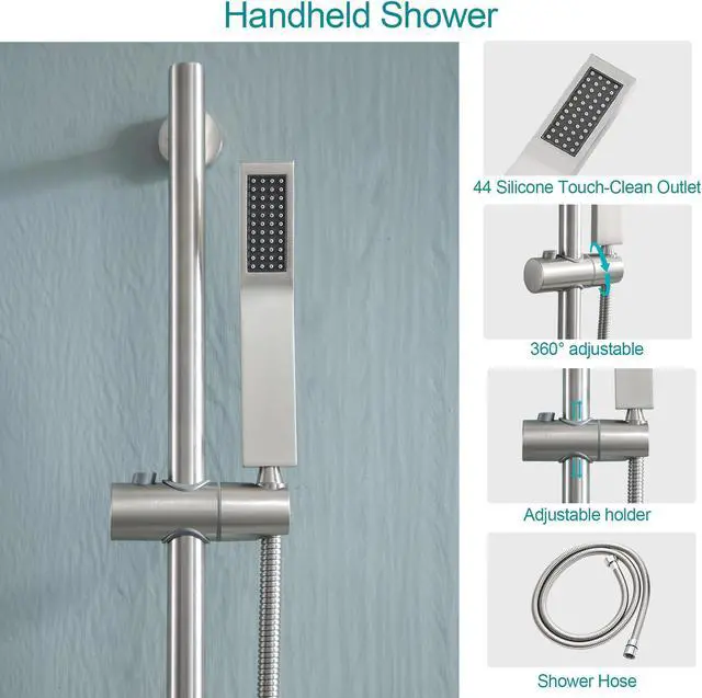Alt view image 5 of 7 - 16'' Ceiling Mounted Dual Shower Combo Bathroom Luxury Rain Shower Head and Handheld High Pressure Shower Set with Rough-in Valve and Slide Bar,Brushed Nickel
