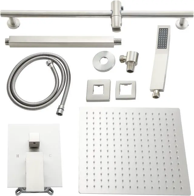 Alt view image 6 of 7 - 16'' Ceiling Mounted Dual Shower Combo Bathroom Luxury Rain Shower Head and Handheld High Pressure Shower Set with Rough-in Valve and Slide Bar,Brushed Nickel