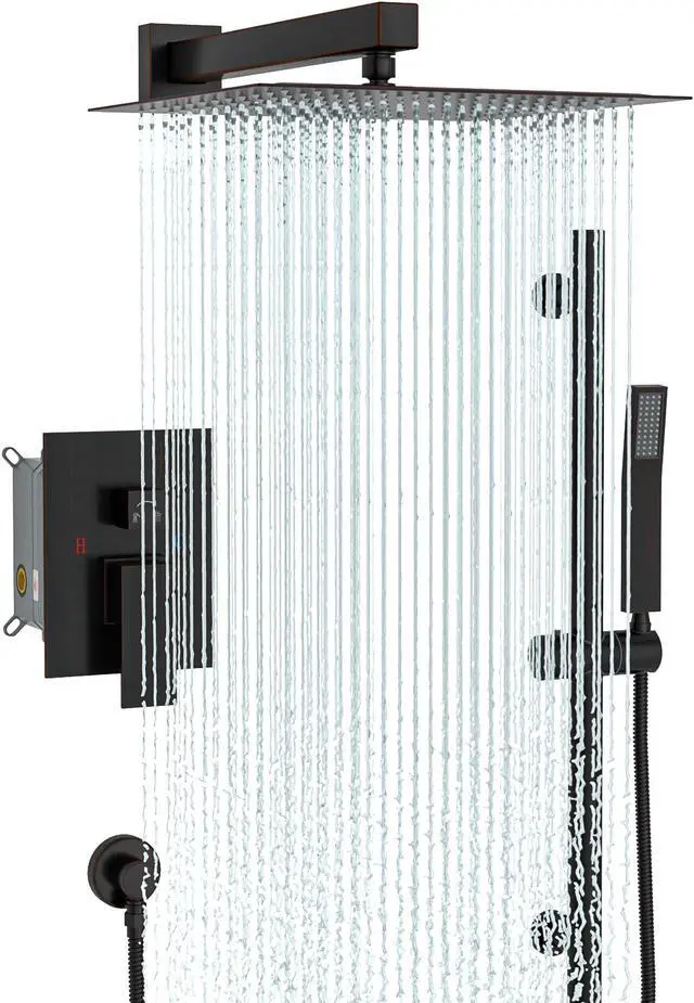 Main image of Oil Rubbed Bronze Wall Mounted Shower System Bathroom Luxury Rain Shower Combo 10'' High Pressure Shower Head and Handheld with Rough-in Valve and Slide Bar