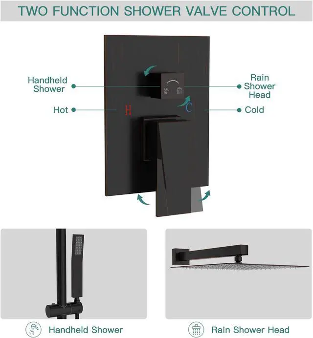 Alt view image 4 of 7 - Oil Rubbed Bronze Wall Mounted Shower System Bathroom Luxury Rain Shower Combo 10'' High Pressure Shower Head and Handheld with Rough-in Valve and Slide Bar