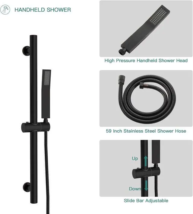 Alt view image 6 of 7 - Oil Rubbed Bronze Wall Mounted Shower System Bathroom Luxury Rain Shower Combo 10'' High Pressure Shower Head and Handheld with Rough-in Valve and Slide Bar
