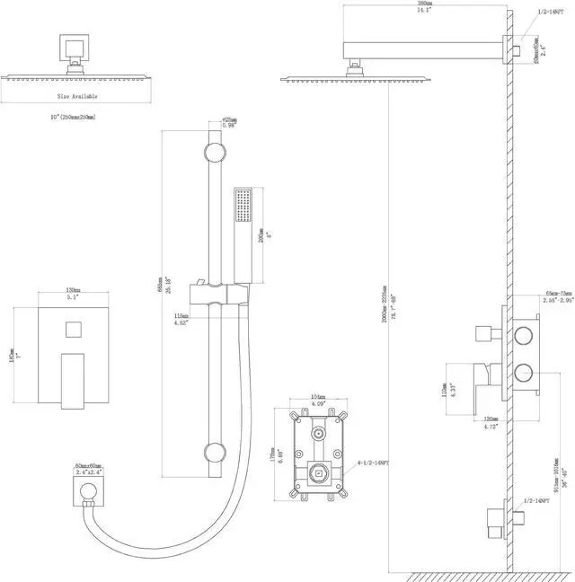 Alt view image 7 of 7 - Oil Rubbed Bronze Wall Mounted Shower System Bathroom Luxury Rain Shower Combo 10'' High Pressure Shower Head and Handheld with Rough-in Valve and Slide Bar