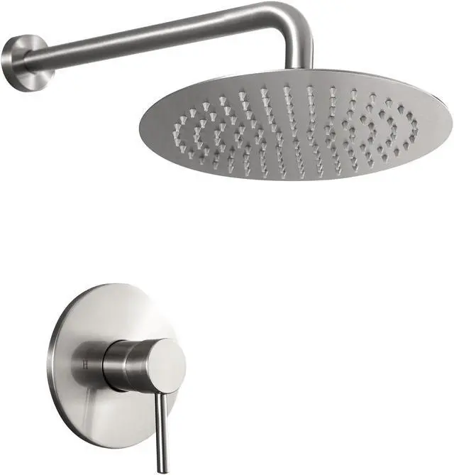 Main image of Brushed Nickel Wall Mounted Shower Faucet Set with Rough-in Brass Valve,10'' Single Function Bathroom Shower System Including Shower Arm